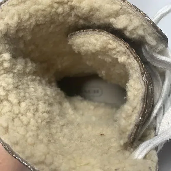 Coach Bonney Shearling Women’s Hi Top Sneakers-Metallic Rose Gold/Silver Sz 6.5 - Picture 9 of 11